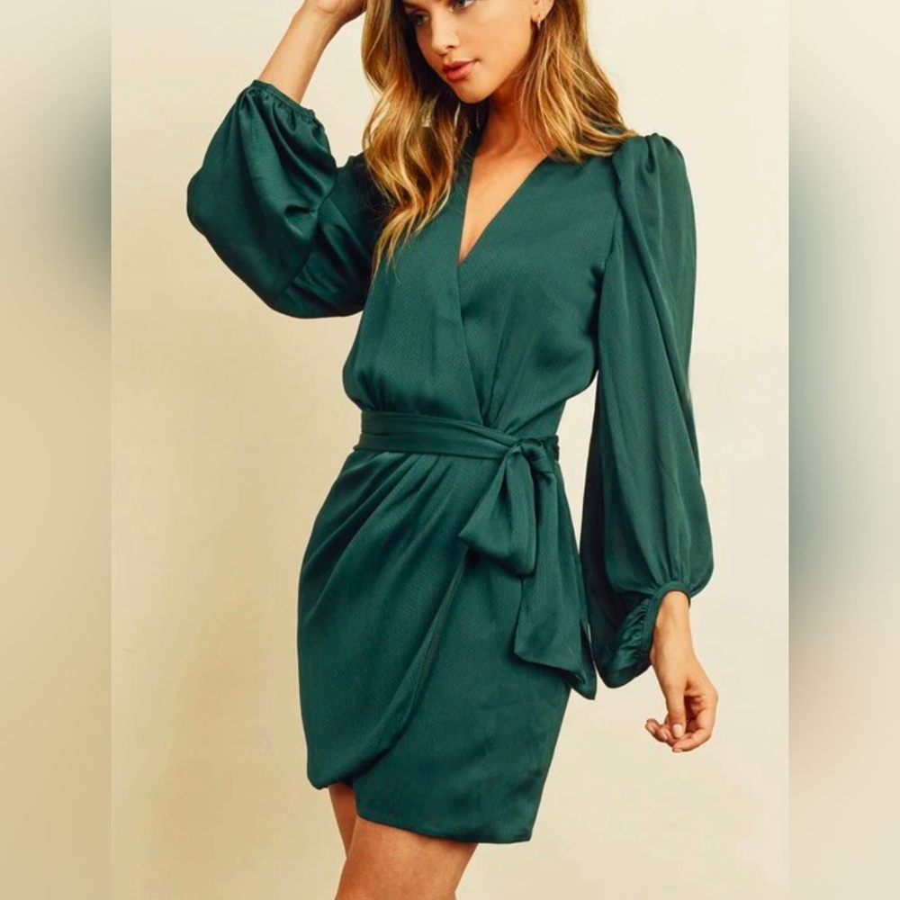 Dress Forum Emerald Long Sleeve Wrap Dress